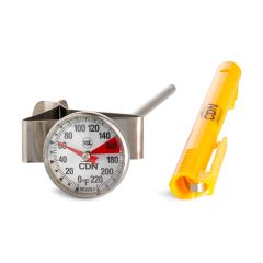 CDN Measurement Tools, IRT220-F, Thermometer, Beverage & Frothing 0 - 220F 1-In Dial W/ Frothing Zone 5-In Stem W/ Vessel Clip Anti-Microbial